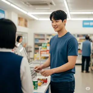 민생회복 소비쿠폰을 편의점에서 사용 하는 청년