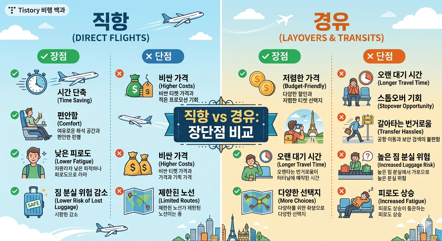 해외여행 항공권 (직항과 경유, 비용 절감, 체류 활용)