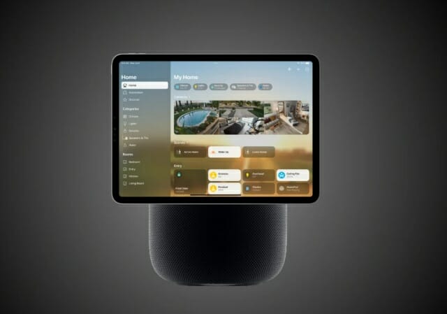 애플 홈팟에 디스플레이를 탑재한 모습을 상상한 디자인 컨셉트