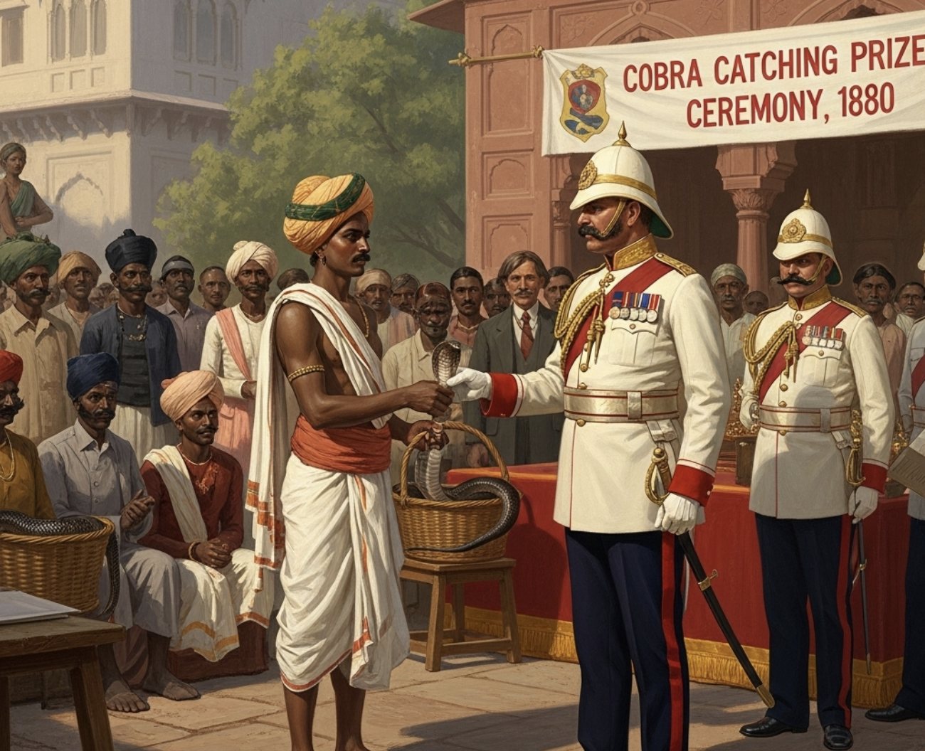 인도 남성이 영국 식민지 시절 코브라를 주고 포상을 받는 모습