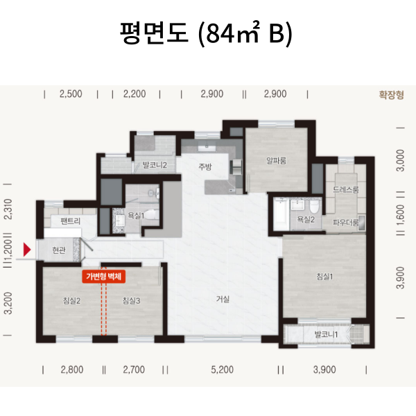 북수원이목지구 디에트르 더 리체 2차 평면도 84 B타입