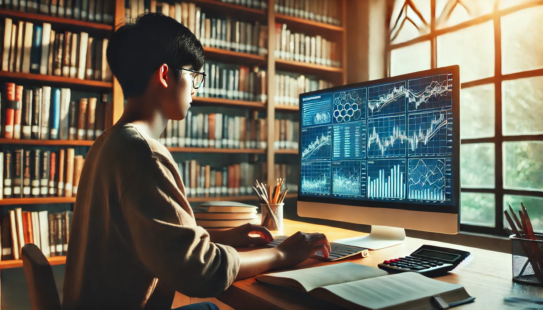 경제 데이터(통계 그래프)를 분석하는 모습