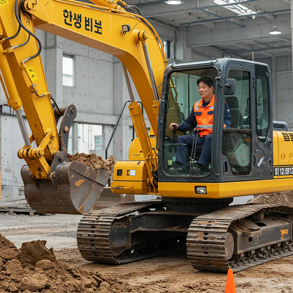 지게차 학원에서 실기하는 모습