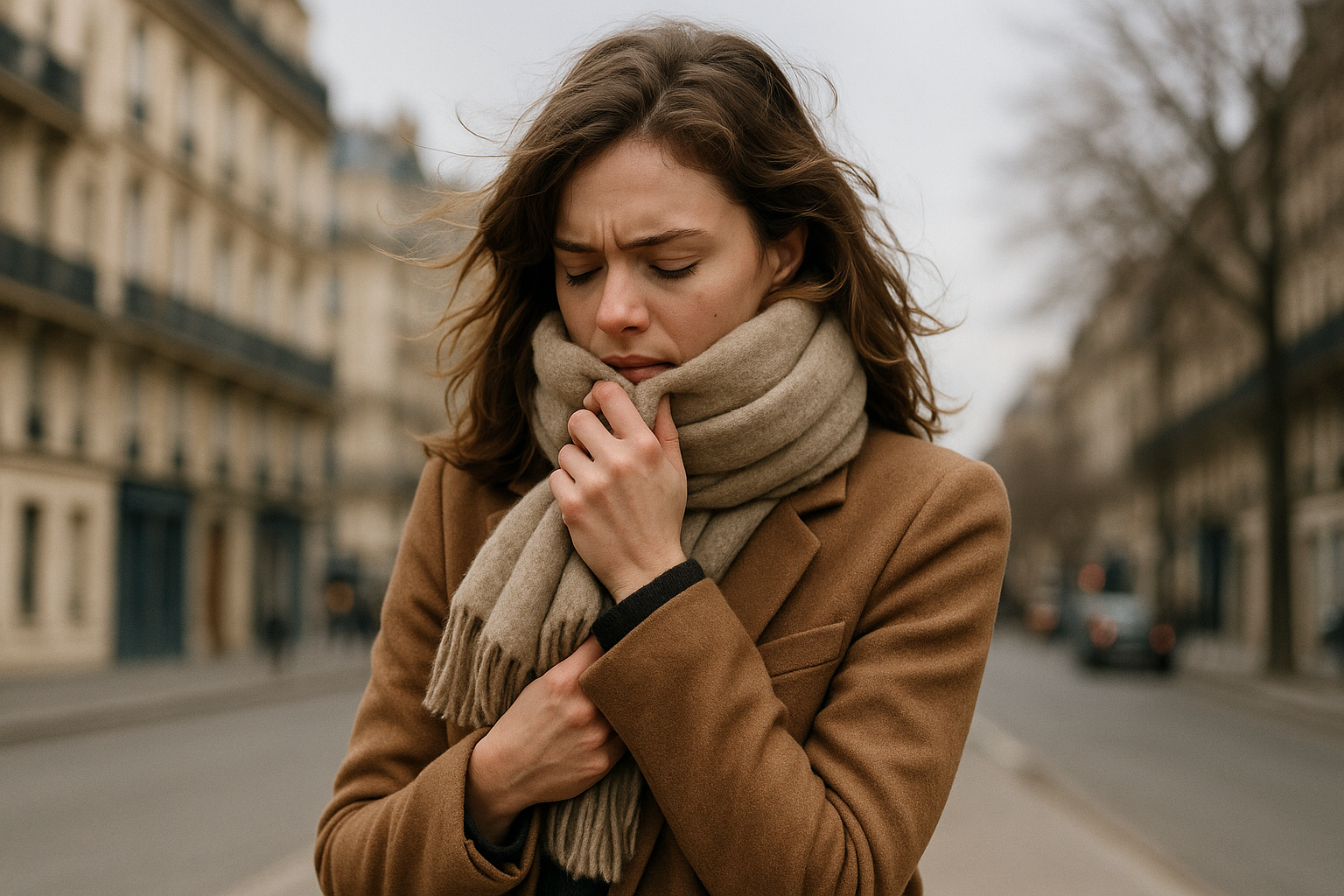 추위에 떠는 여성