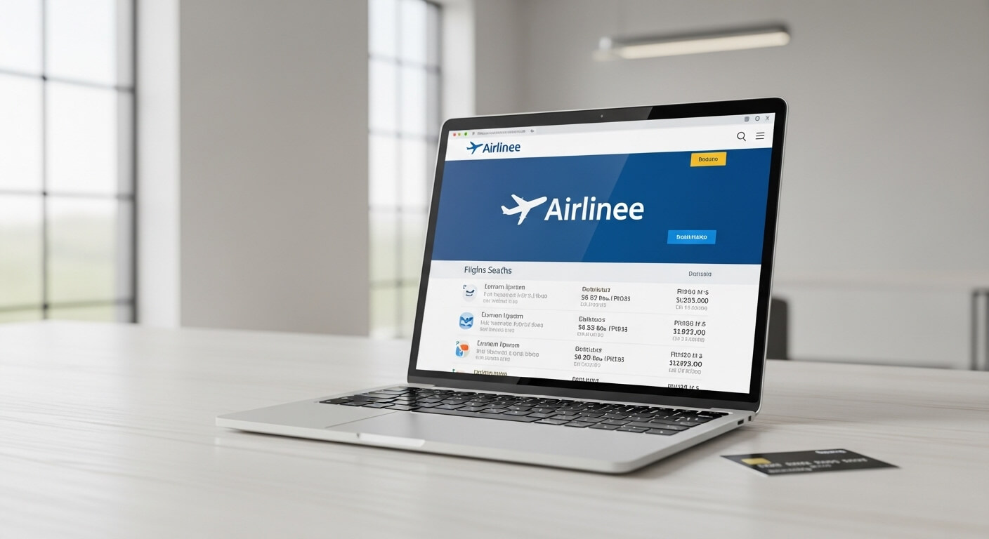 항공사 예약 웹페이지가 열린 노트북 화면
