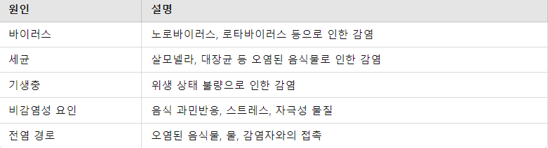장염 원인 및 전염 경로 요약