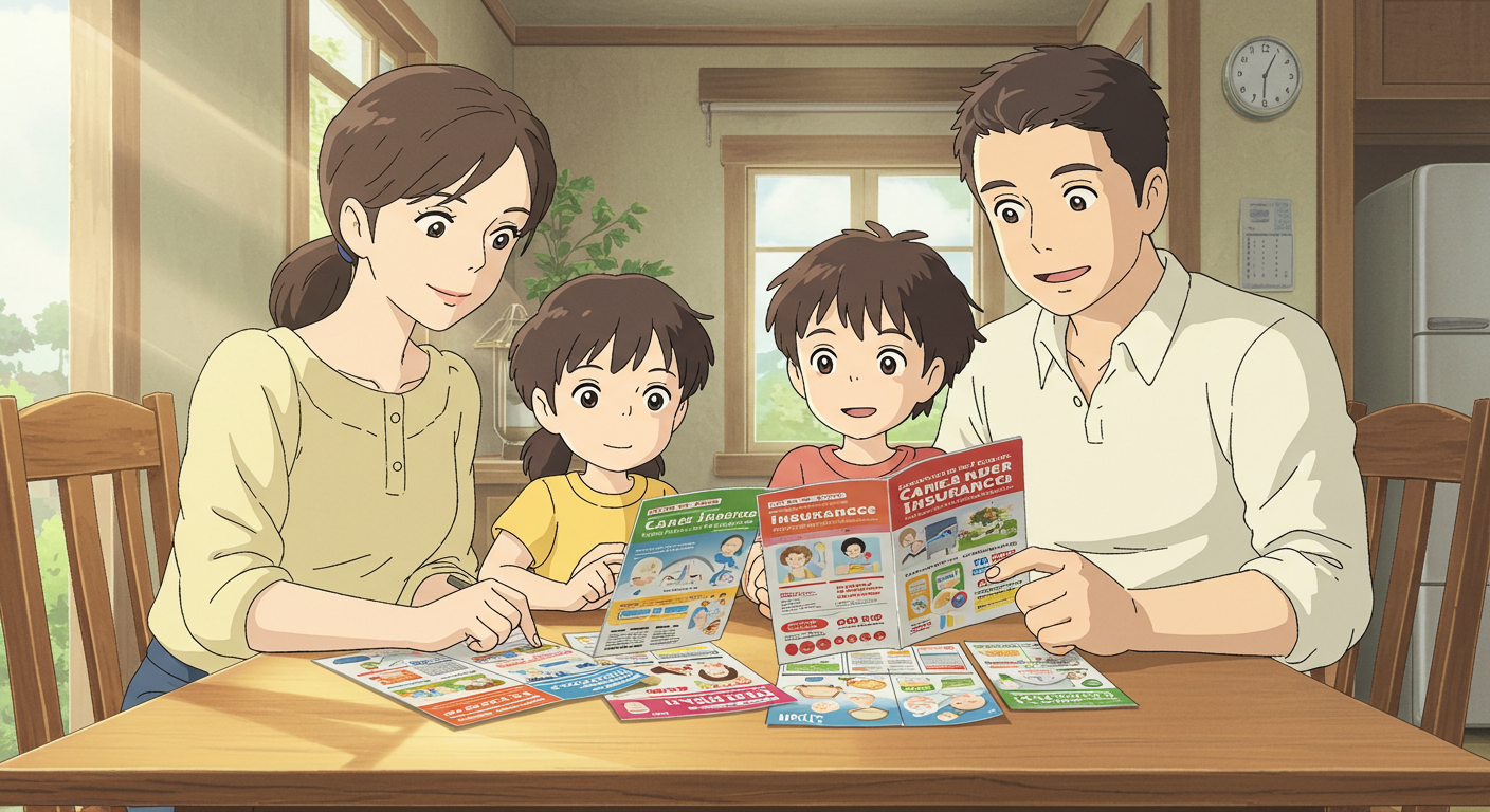가족이 함께 암보험 자료를 검토하는 장면