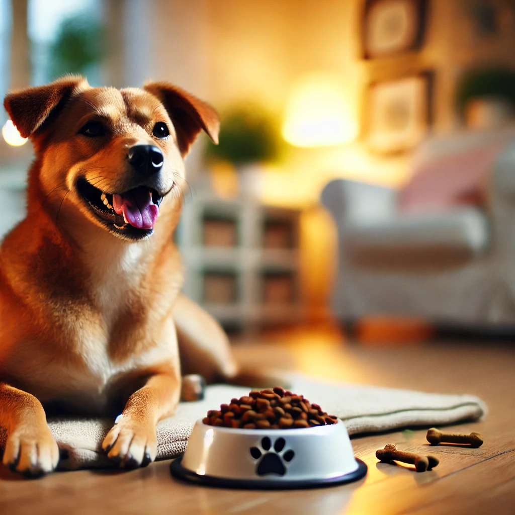 강아지가 배부른 듯한 표정을 짓는 모습