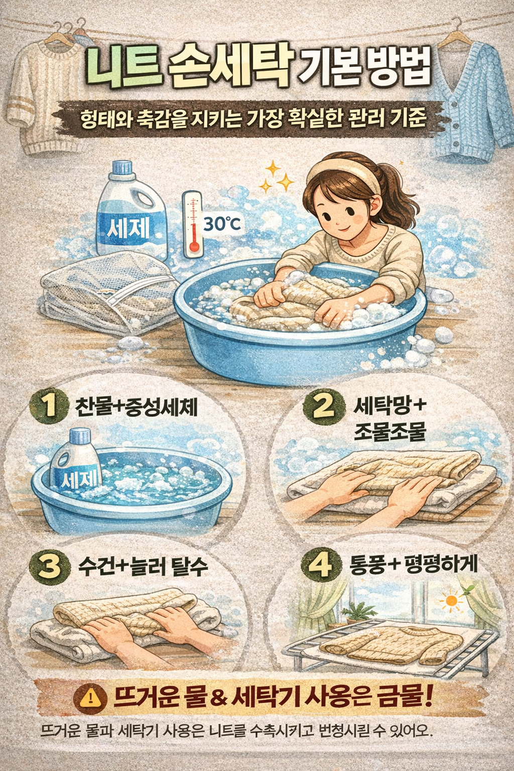 니트 손세탁 기본 방법 – 형태와 촉감을 지키는 가장 확실한 관리 기준