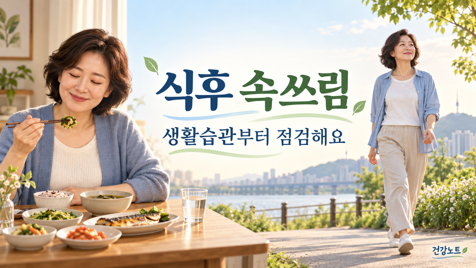식후 속쓰림: 식사시간과 눕는 습관을 함께 점검하세요. AI 제작 이미지