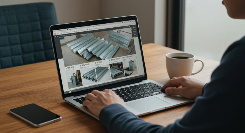 함석판 파는곳을 확인하여 온라인에서 손쉽게 구매를 하는 모습