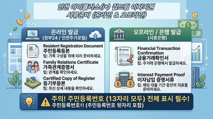 2026 인천아이플러스 집드림 이자지원 서류준비 리스트