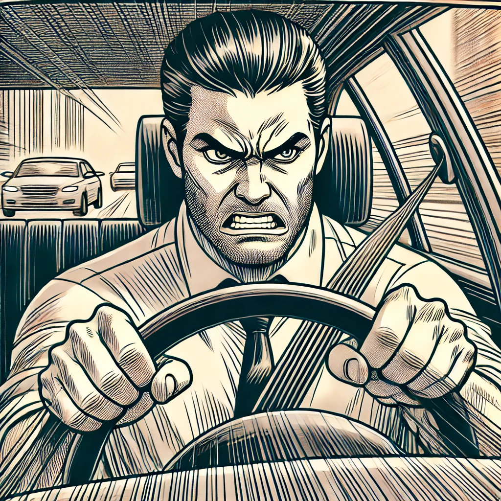 운전하는 화난 남성