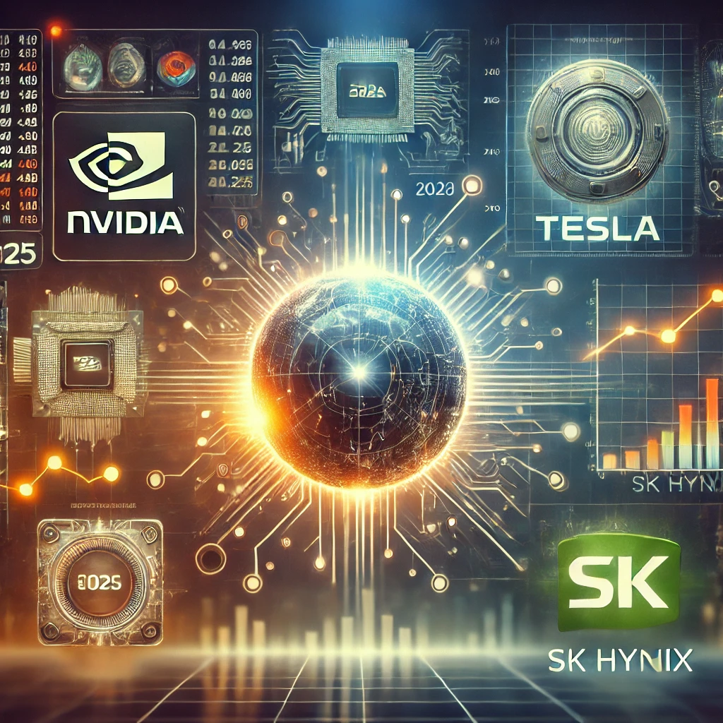 2025년 유망 투자 종목 관련 이미지,
2025년 투자 시장에서 주목할 기업(NVIDIA, Tesla, SK Hynix, Naver 등)과 주식 차트를 시각적으로 표현한 금융 일러스트