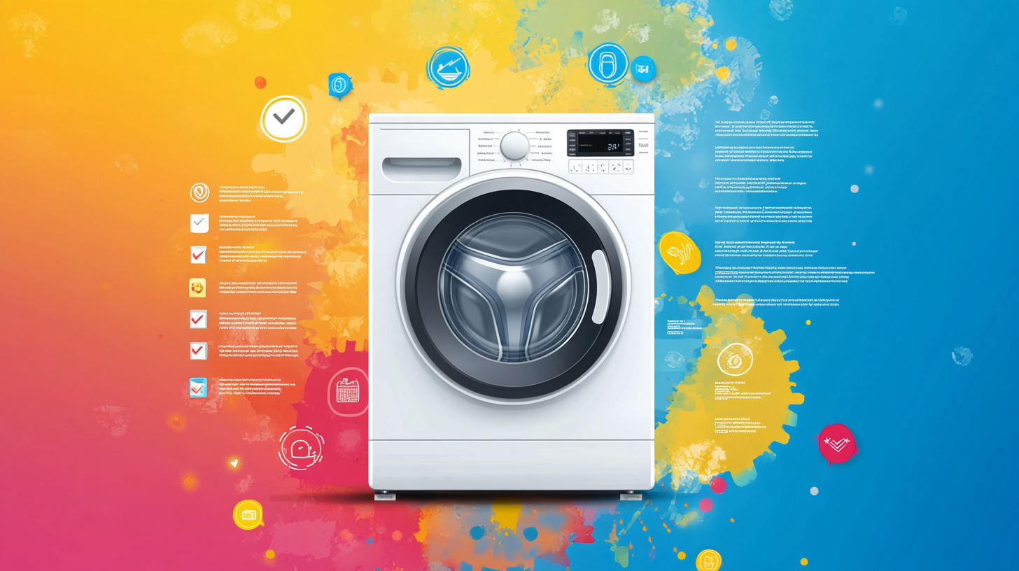 세탁기 기능을 비교하는 다양한 아이콘이 포함된 다채로운 차트.