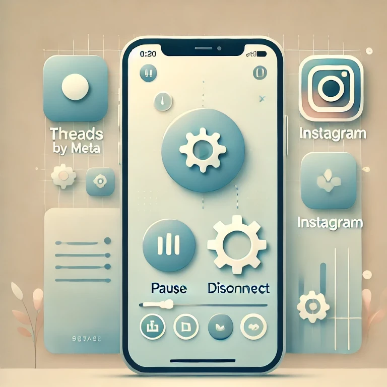 스레드 앱과 인스타그램 계정 연동 해제를 상징하는 스마트폰 설정 일러스트