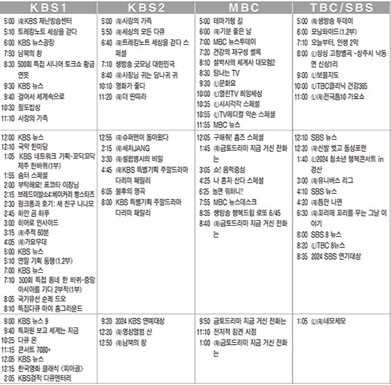2024년 12월 21일 (토) TV 편성표