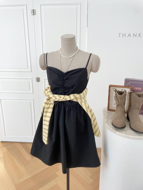 달달해 바스락 셔링 끈나시 뷔스티에 미니 원피스 E-377