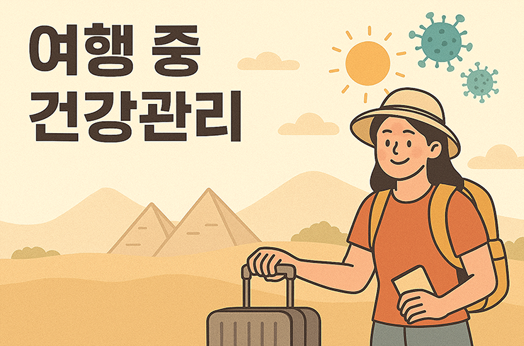 한 여성이 여행복을 입고 즐겁게 여행을 떠나는 이미지 입니다.