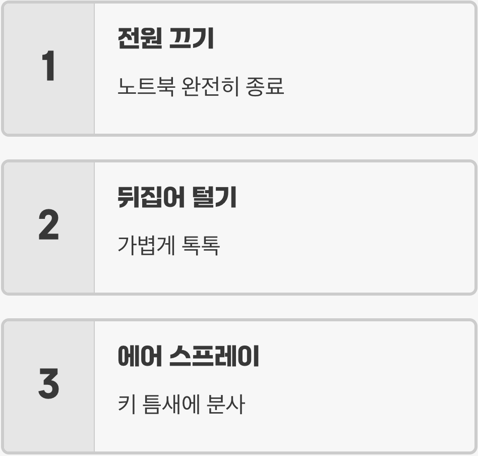물리적 해결법: 키보드 아래의 &amp;#39;숨은 손님&amp;#39; 쫓아내기