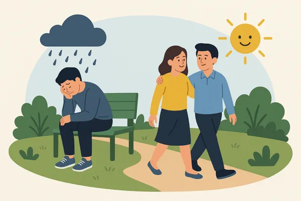 공원에서 도움 받는 우울증 환자