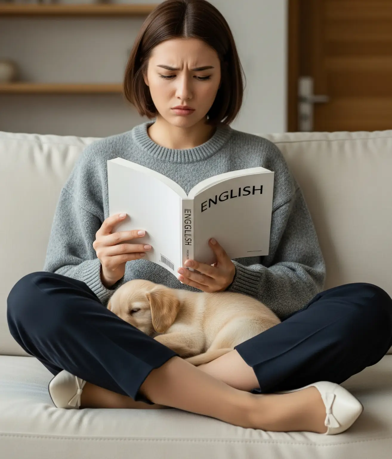 캐나다 이민 후 영어 공부의 어려움과 좌절감을 느끼는 젊은 한국계 여성