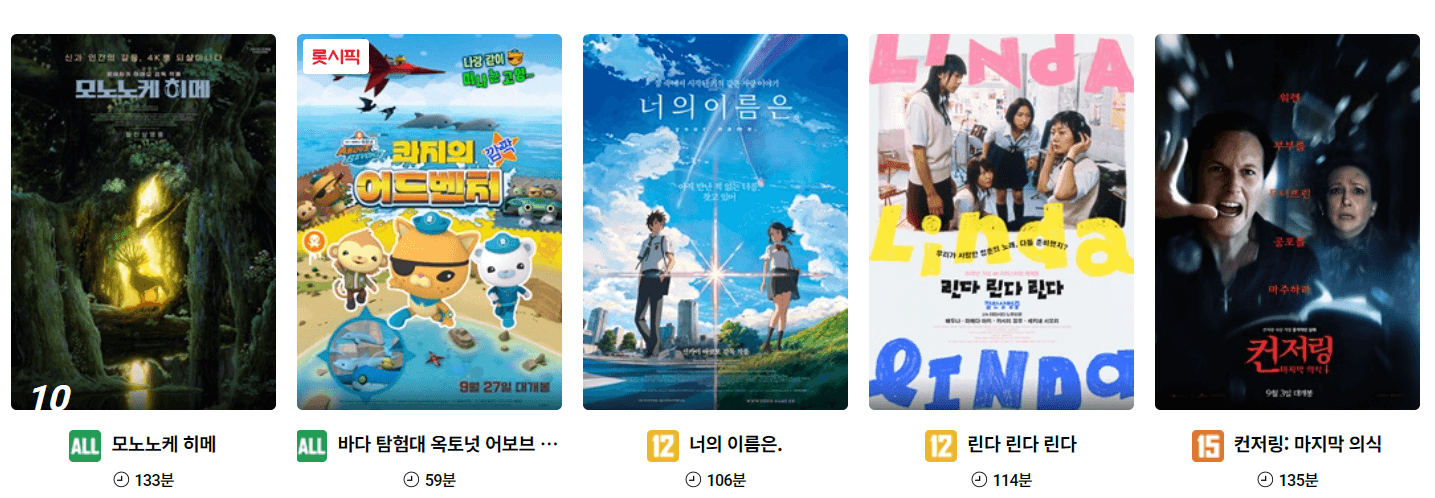 롯데시네마 상영작 및 시간표