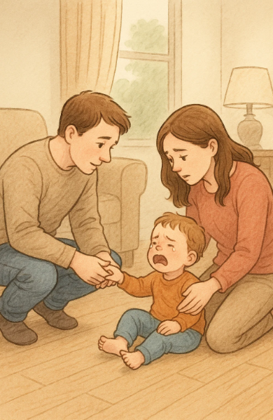 감정 폭발 후 아이를 다정하게 달래는 부모의 모습