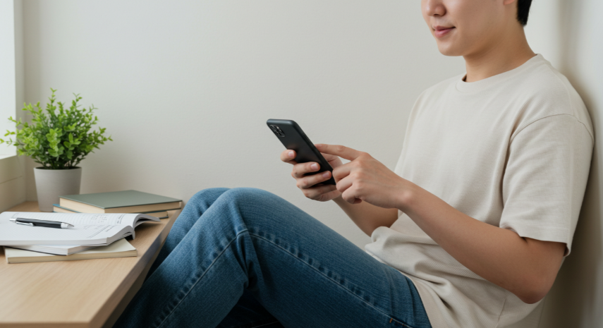 청년햇살론 신청 앱 화면을 보는 취업준비생