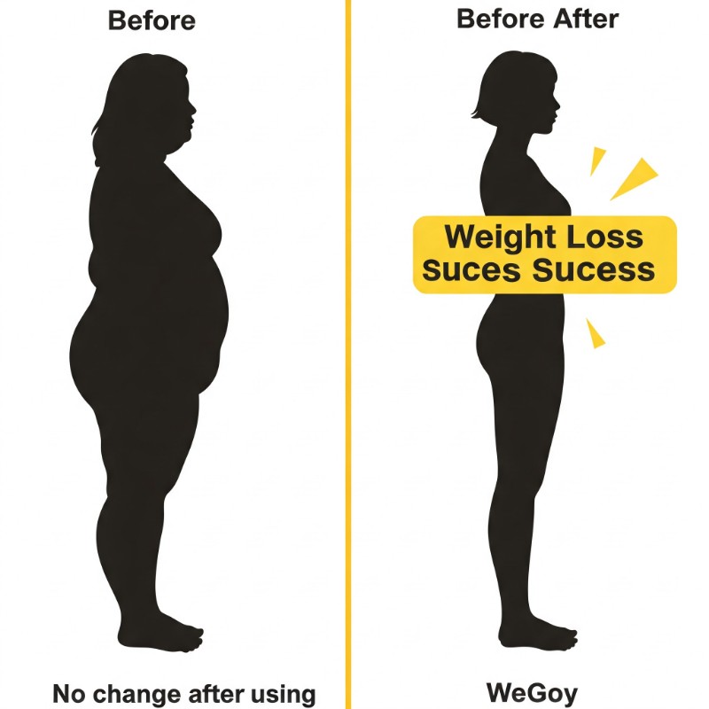 검은색 실루엣으로 표현된 위고비 사용 전후 한국 여성 비교. 왼쪽 실루엣은 변화 없음을, 오른쪽 실루엣은 체중 감량 성공을 나타냄.