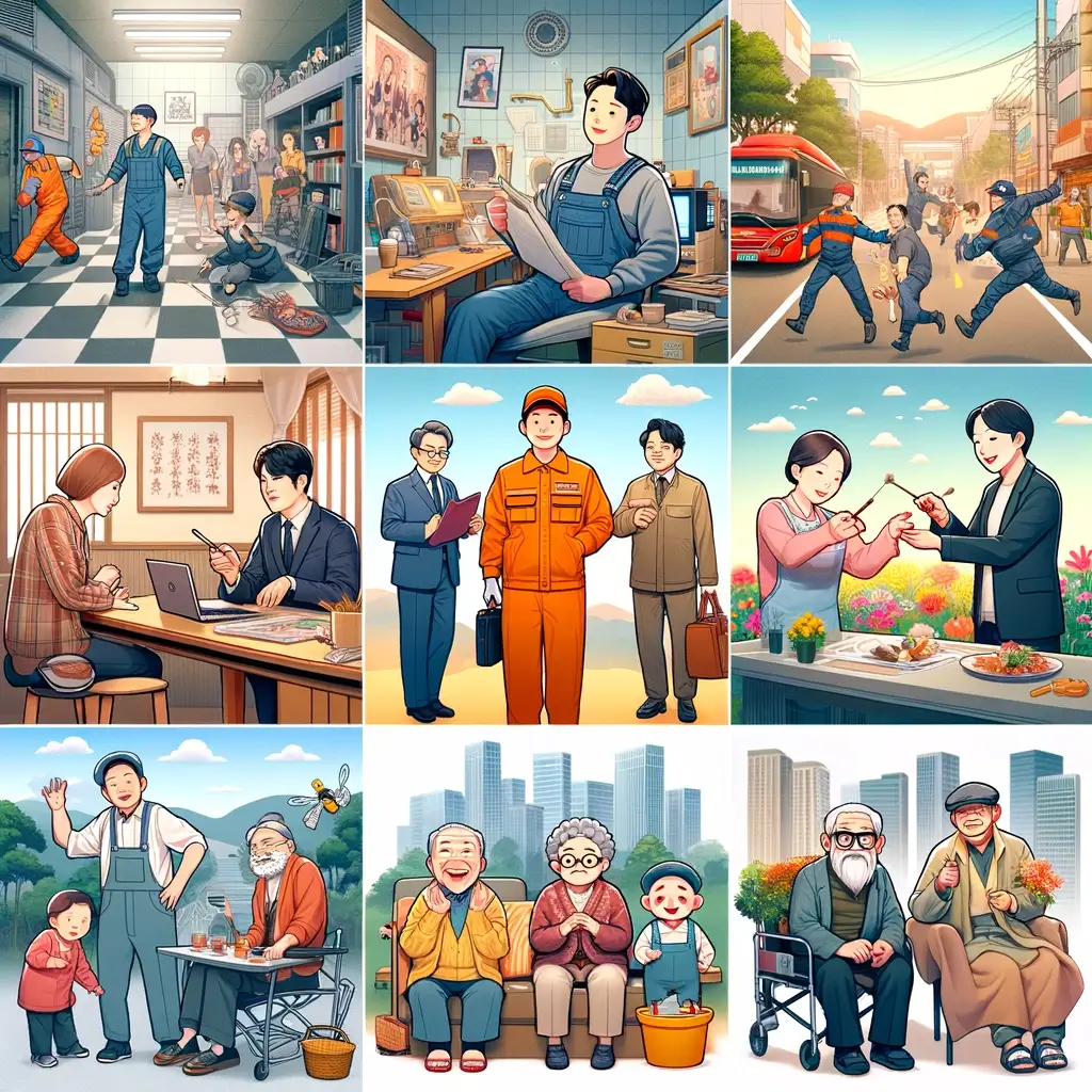 다양한 직업 활동에 참여하는 출연진과