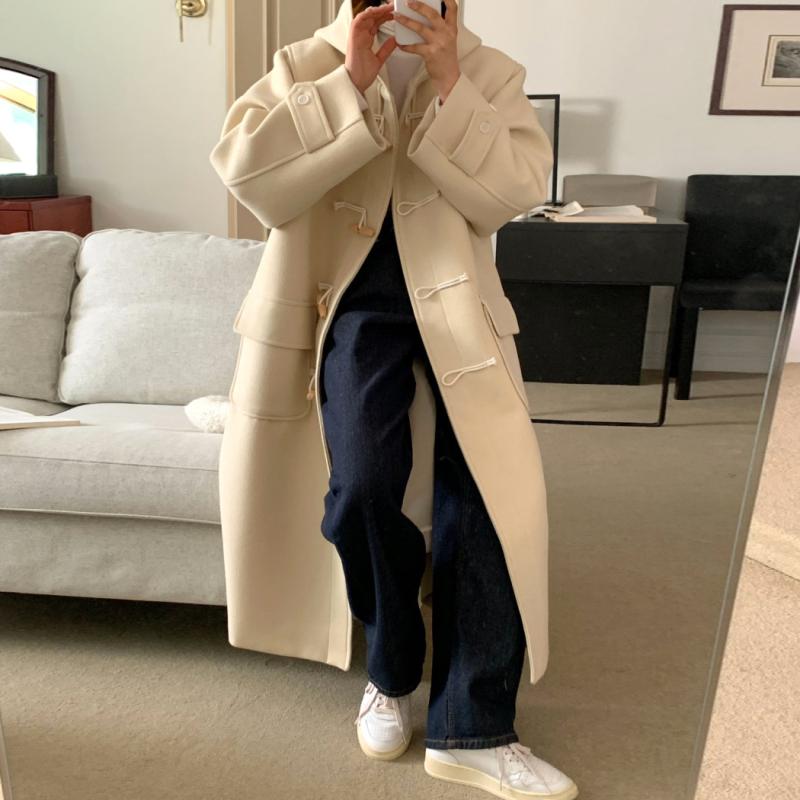 도톰한 톰보이 떡볶이 더플 후드 맥시 롱 코트