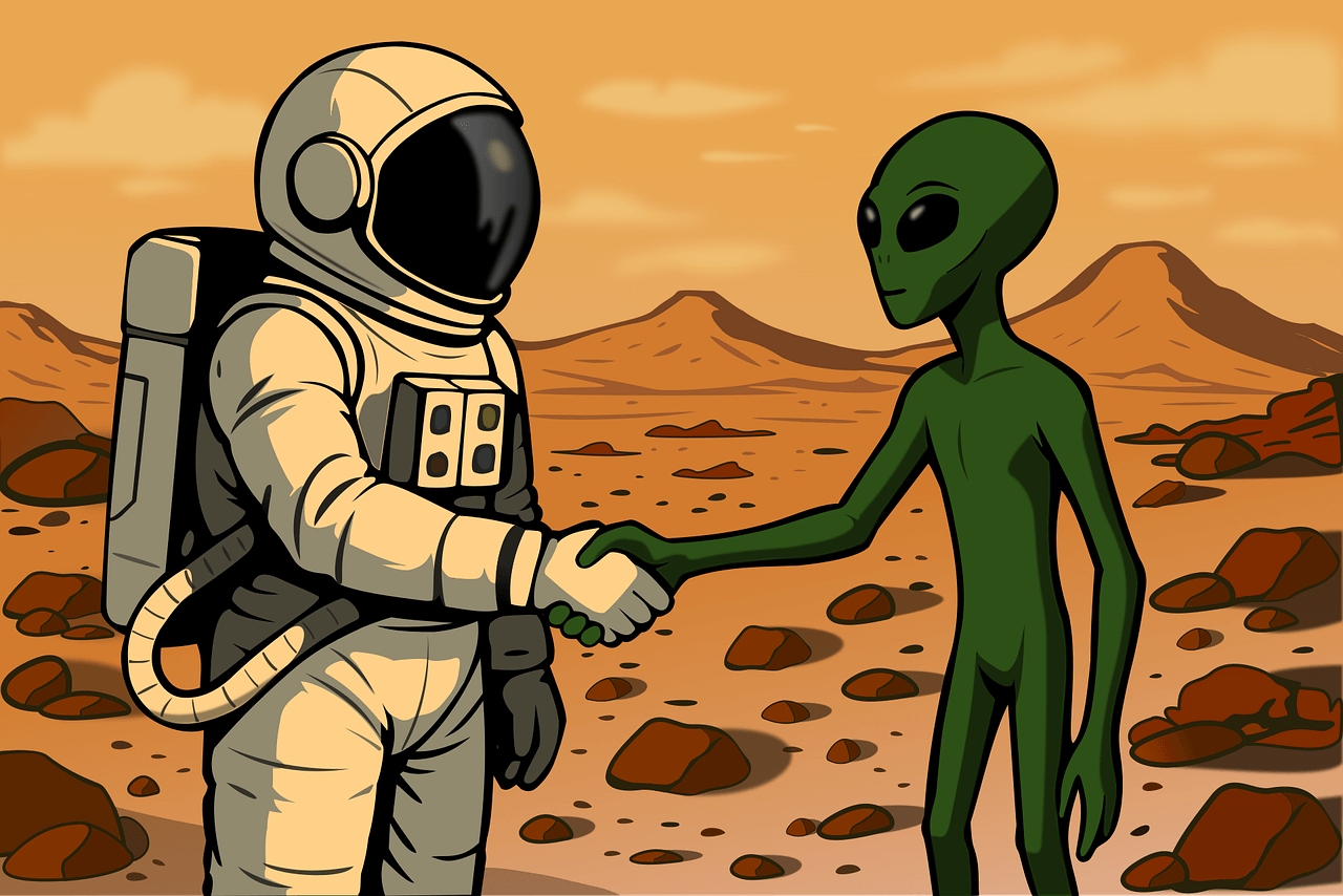 우주인과의 만남을 상상하는 관련 그림