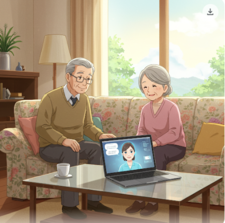 AI도구로 상담을 받는 노부부