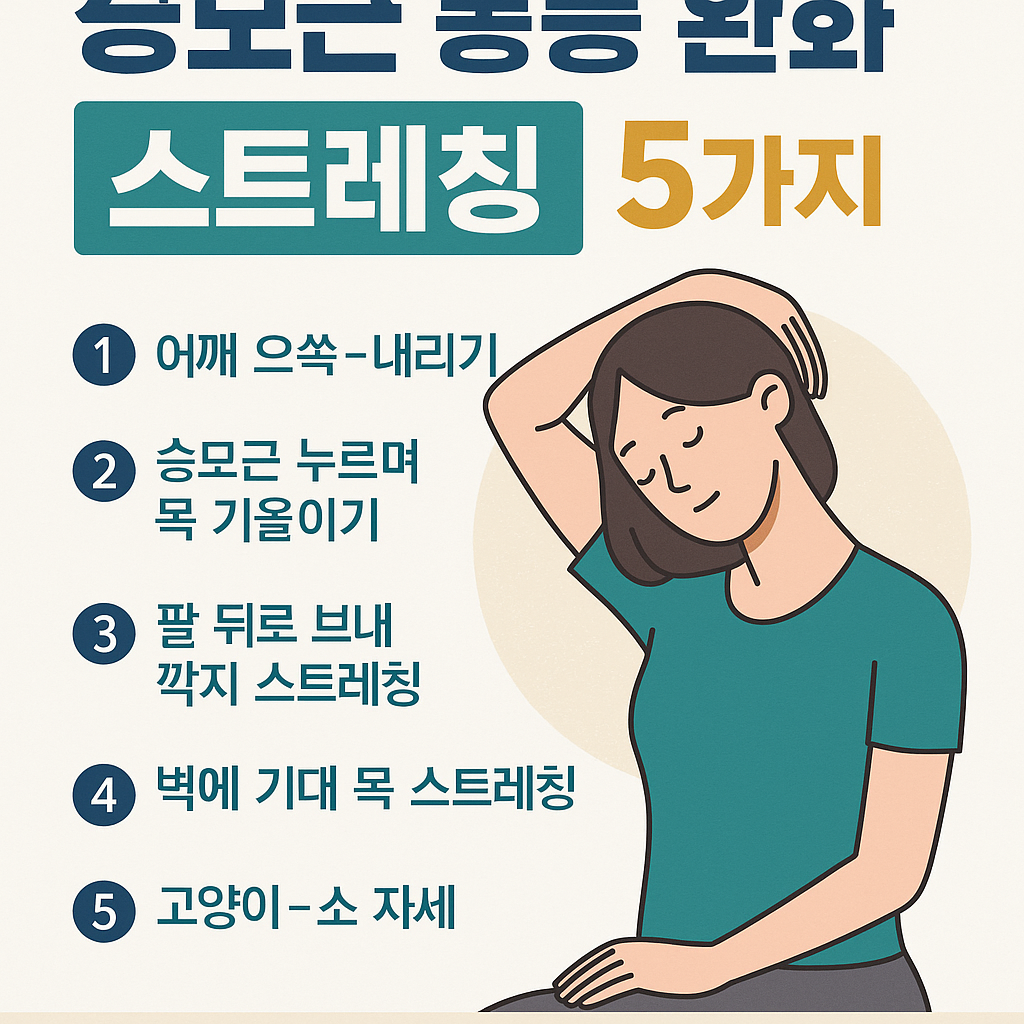 승모근 통증 완화를 위한 어깨 스트레칭 루틴을 실천하는 사람의 일러스트 이미지