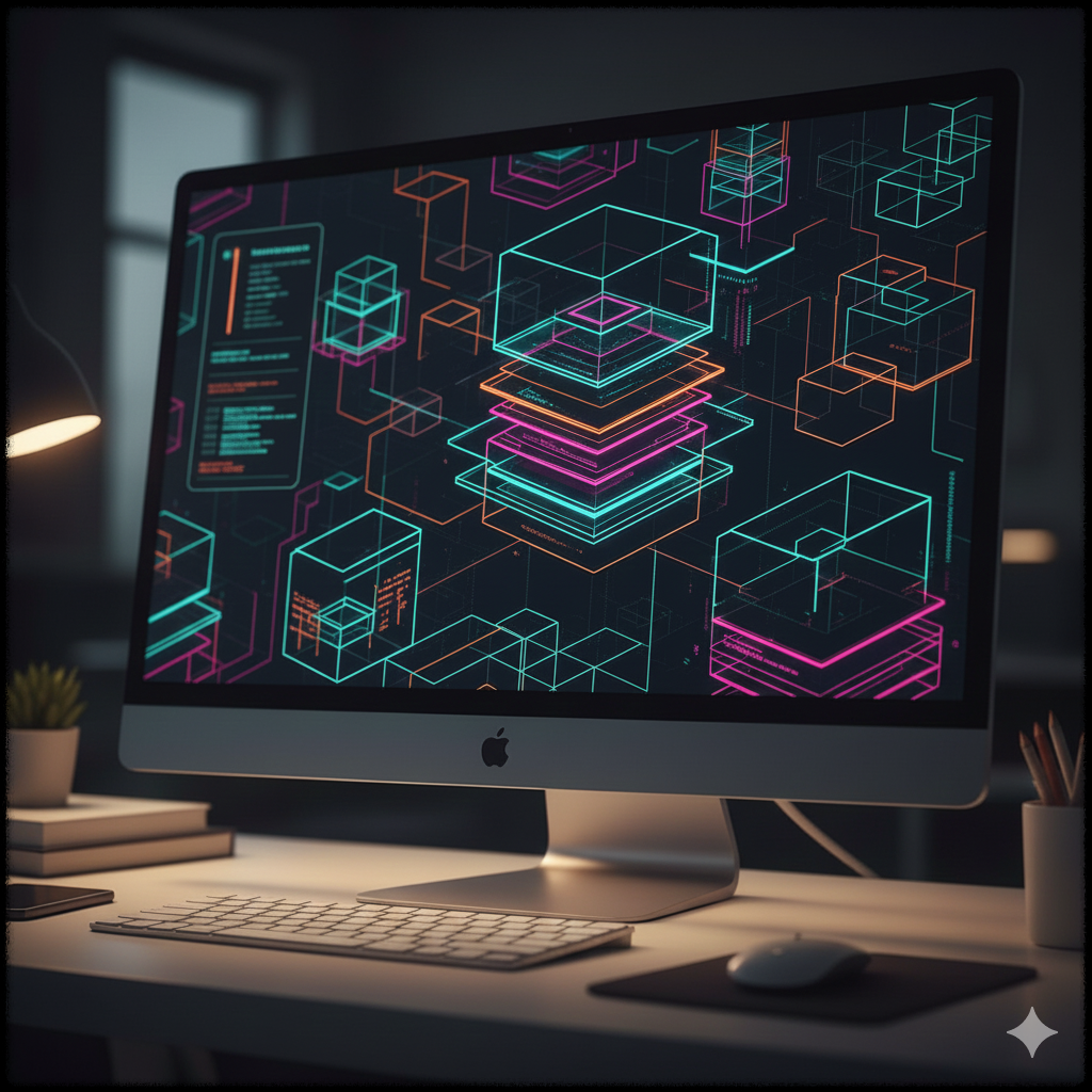 구조화된 프롬프트 개념을 상징하는 디지털 블록의 모습