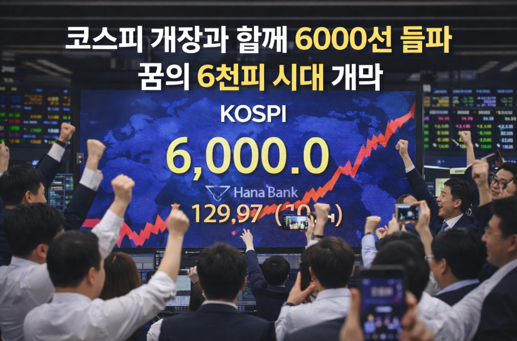 코스피 개장과 함께 6000선 돌파, 꿈의 6천피 시대 개막!
