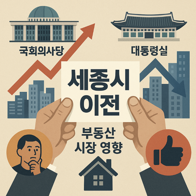 국회&middot;대통령실 세종시 이전에 따른 부동산 시장 영향과 찬반 분석을 연상시키는 이미지
