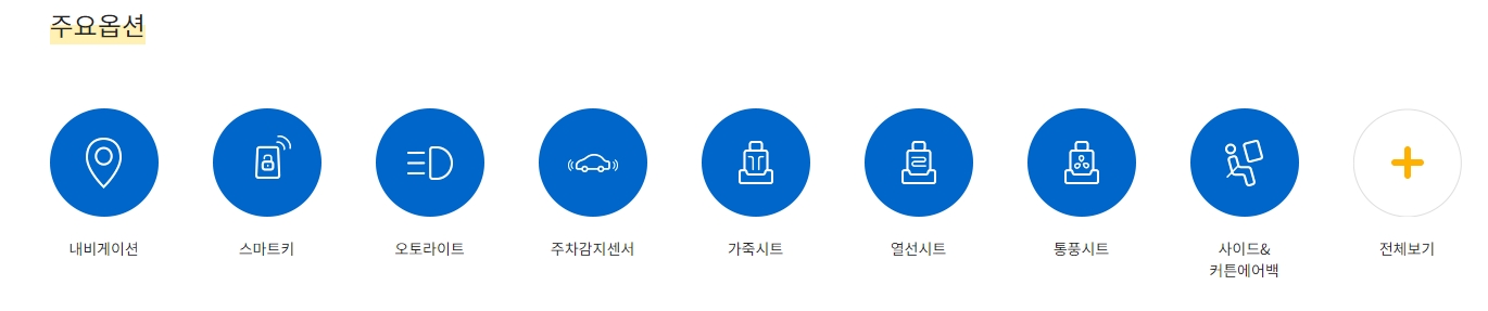 내비게이션과 스마트키 등 상세 옵션 포함 여부를 체크한 목록