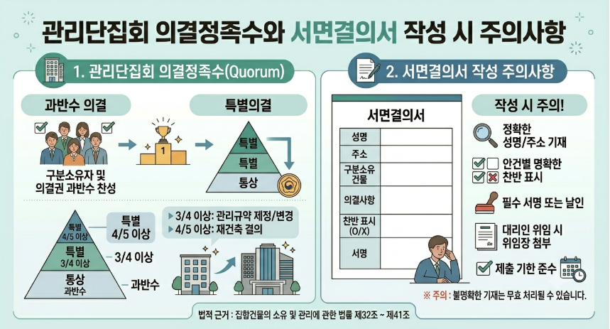 관리단집회 의결정족수와 서면결의서 작성 주의사항