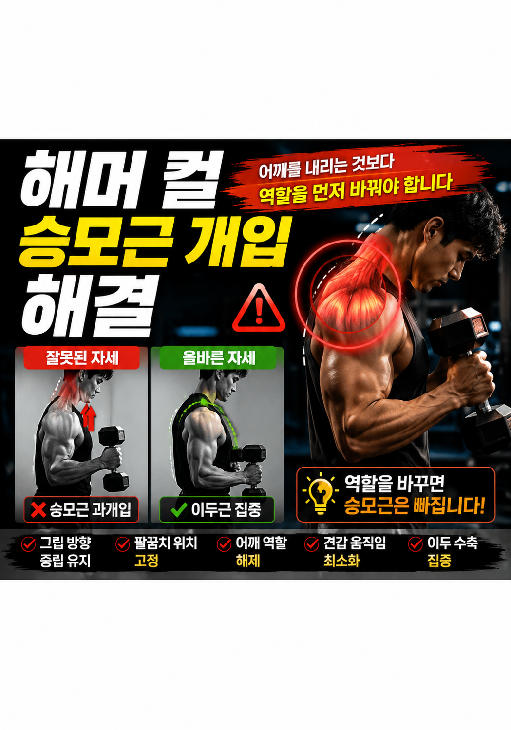 해머 컬 시 승모근 개입 해결: 어깨를 내리는 것보다 역할을 먼저 바꿔야 합니다