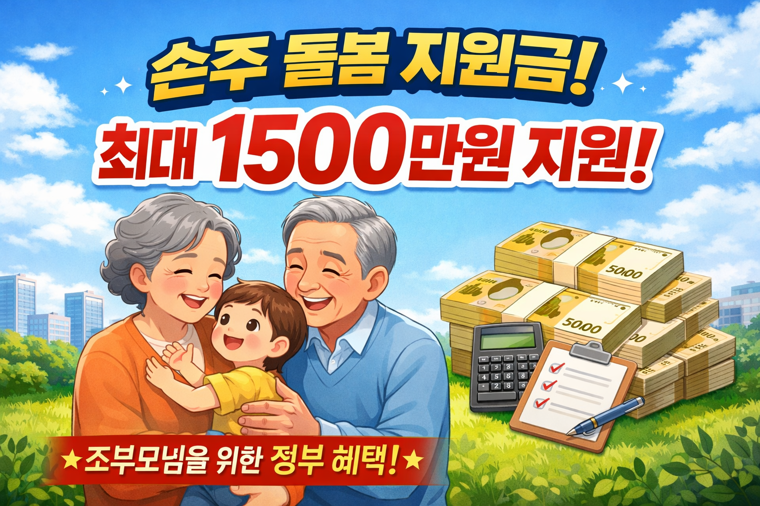 손주돌봄 정부 ㅍ지원금 최대 1500만원 혜택 이미지