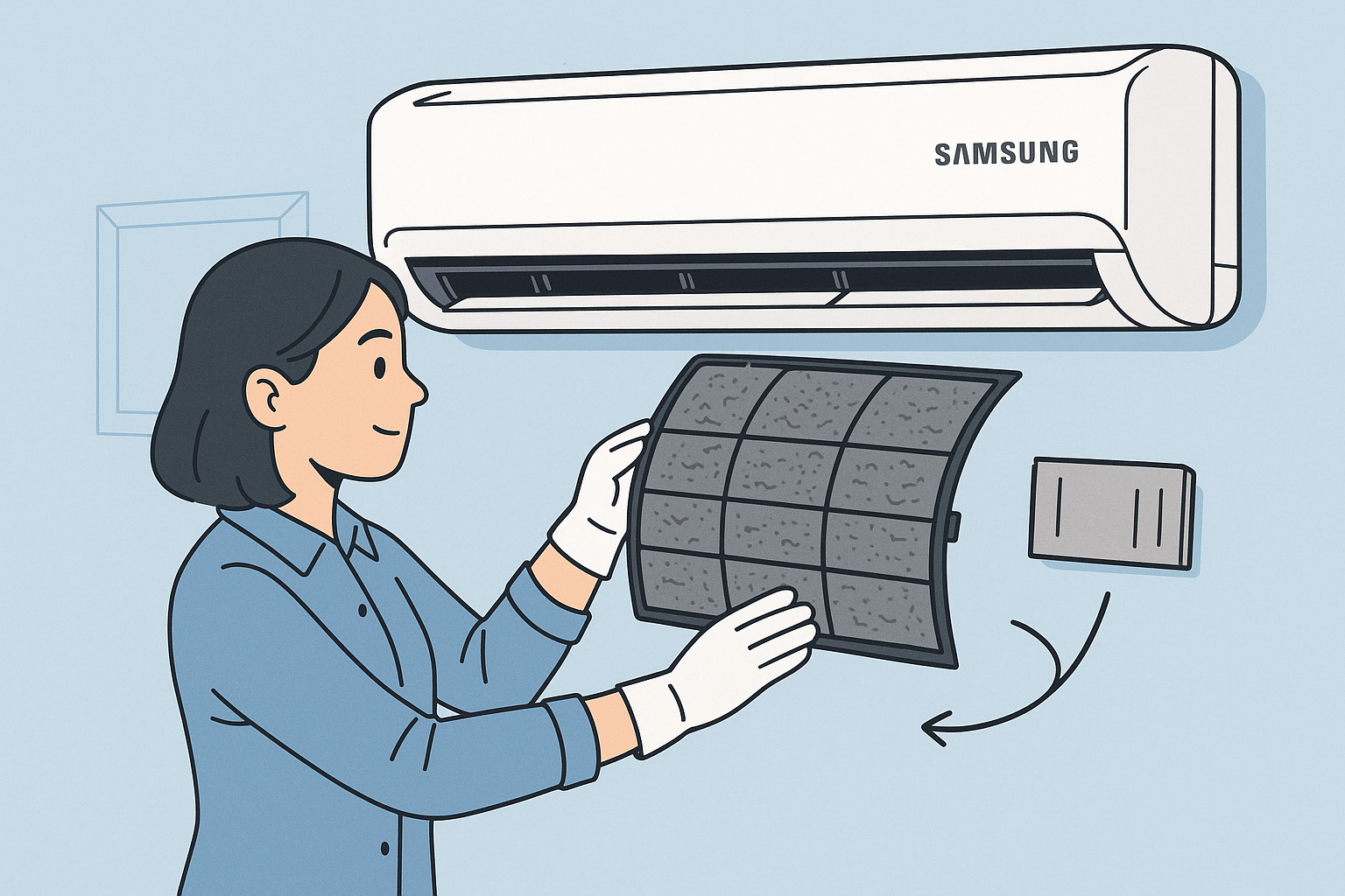 삼성 에어컨 필터 청소 시작 안내 &ndash; 분리 전 점검 장면