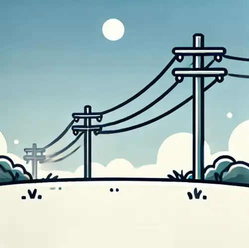 밝은 하늘 아래 넓게 펼쳐진 임야 위로 고압선이 지나가는 풍경. 임야 위에 지상권이 설정되었음을 의미