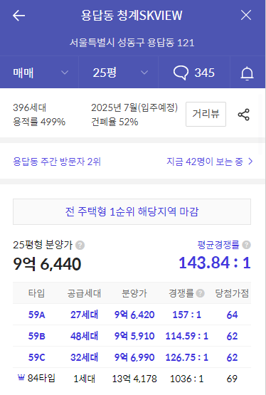 청계sk뷰 분양가 비교