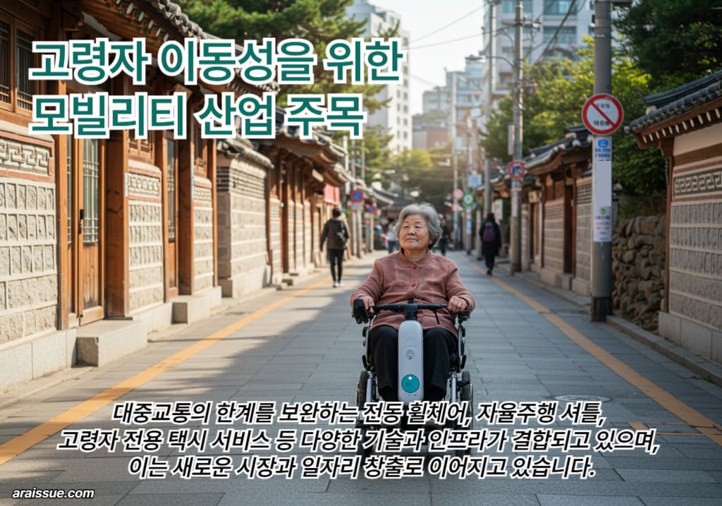 대중교통의 한계를 보완하는 전동 휠체어, 자율주행 셔틀, 고령자 전용 택시 서비스 등 다양한 기술과 인프라가 결합되고 있으며, 이는 새로운 시장과 일자리 창출로 이어지고 있어요.