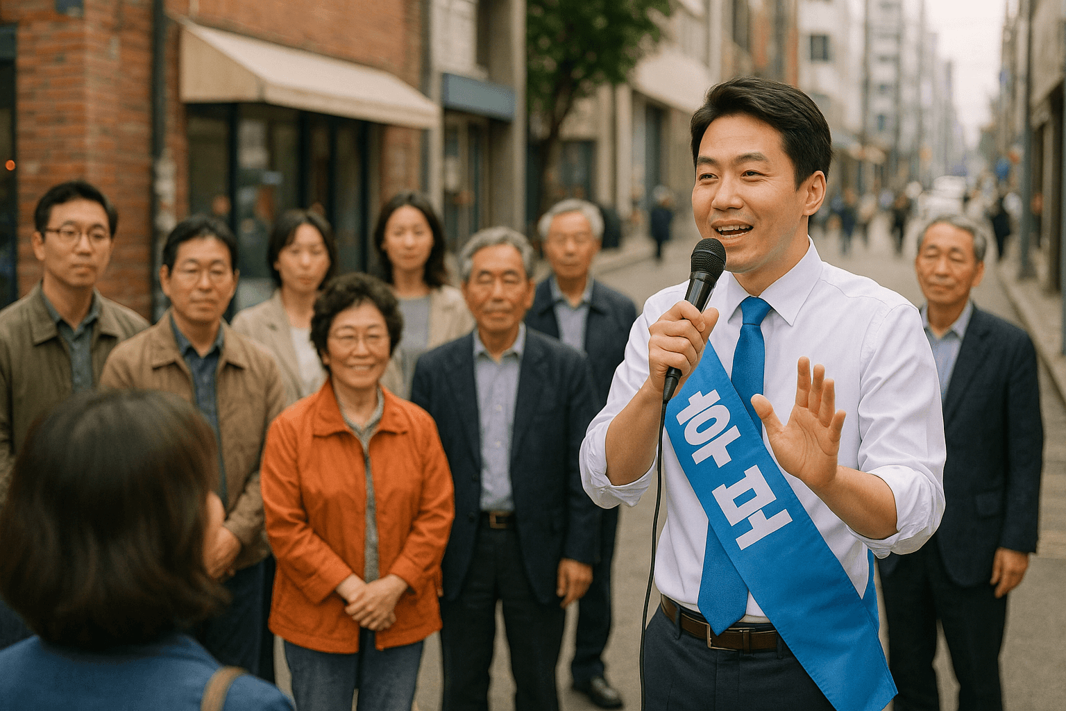 영화 정직한후보의 거리에서 연설하는 모습