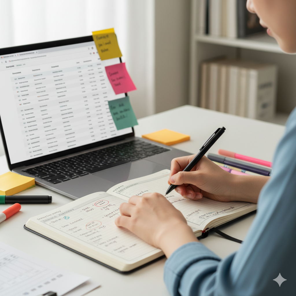 기존 글을 재활용하기 위해 콘텐츠 계획을 세우는 모습