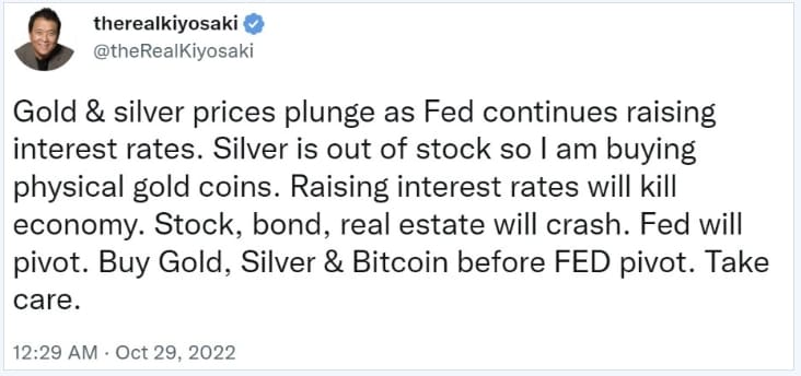 "금리 인상 지속 미 경제 침체 위기...금, 은, 비트코인 사야" 로버트 키요사키 Robert Kiyosaki Warns Stocks, Bonds, Real Estate Will Crash as Fed ...