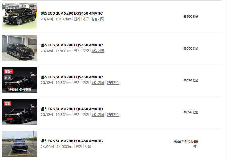 벤츠 EQS 중고차 가격 시세표 유지비
